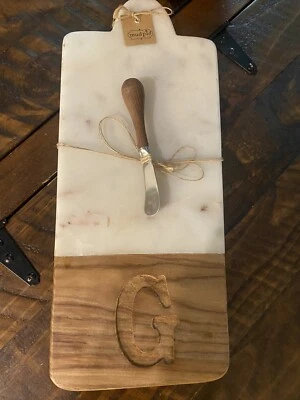 Tablero de queso de madera y mármol para pastel de barro letra G con esparcidor nuevo con etiquetas Foto 1 de 4