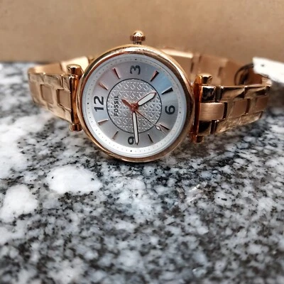 Fossil Ladies Carlie Three-Hand Rose Gold-Tone Stainless Steel Watch ES5202 New - Image 1 of 4
