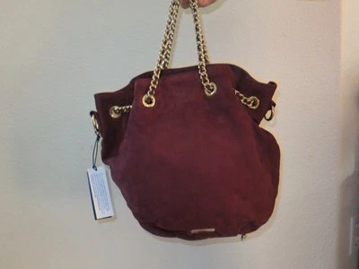 Bolsa Rebecca Minkoff cordão liso borgonha ouro 10OISUCF22-609 camurça NOVA - Imagem 1 de 4