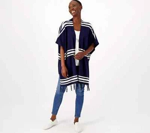 Denim & Co. Canyon Retreat Jacquard Open-Front Ruana mit Quasten XS/Small Navy - Bild 1 von 5