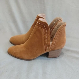 AMS Button Boot Size 9 Brown/Mustard Faux Suede Stretch Slip On Pointed Toe NWOB - Picture 1 of 9