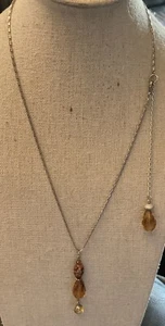925 Amber crystal Ceramic Bead Women’s Y Necklace 21” Back Drop Adjustable - Picture 1 of 5