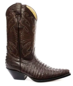 Grinders Herren Carolina Braun Leder Krokodilschwanz Stiefel Cowboy Western Stiefel - Bild 1 von 7