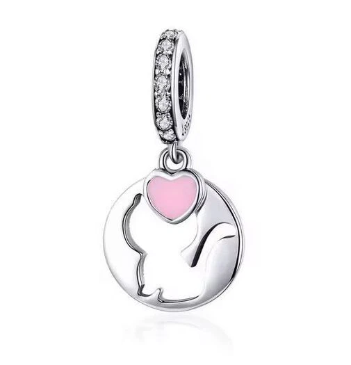 Charm Dangle 925 Silber Katze Herz Pave Steinchen - Anhänger für Pandora Armband - Bild 1 von 1