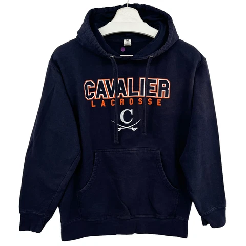 Virginia Cavaliers Hoodie Mens Medium Blue Lacrosse Spellout Sweatshirt Pullover Cover