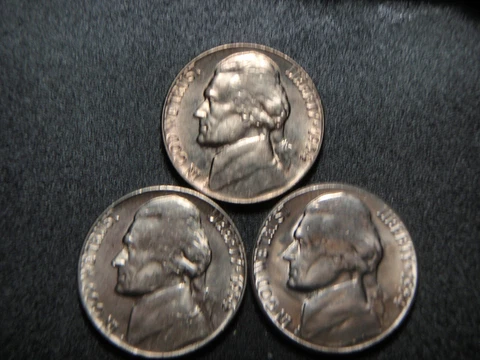 3-COINS 1954 P, D and S UNCIRCULATED JEFFERSON NICKELS CHOICE  BU Cover