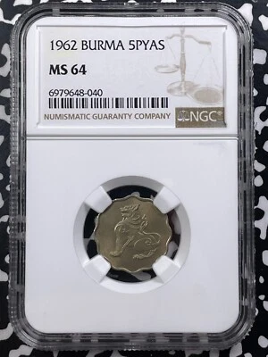 (1962) Burma 5 Pyas NGC MS64 Lot#G9113 Choice UNC! - Image 1 of 3