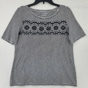 Camiseta pulóver pequeña manga corta bordada a rayas Talbots para mujer - Imagen 1 de 9