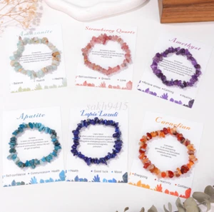 New Natural Stone Crystal Gemstone Healing Chakra Lucky Bracelet Bangle Elastic - Picture 1 of 34