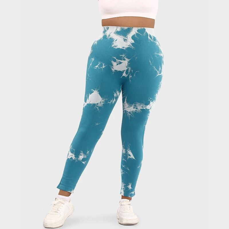扎染大码女式紧身裤运动无缝瑜伽裤健身房服装 L-3XL — 第 1/4 张图片