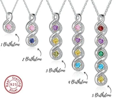 Mujeres Madre Niños Nombre Piedra Natal Collar Personalizado Infinito Bar Abuela Nana Regalo Foto 1 de 4