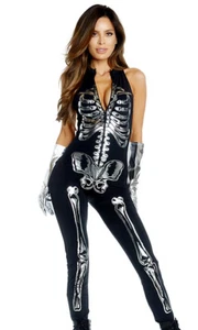 Forplay Flashy On The Inside Skeleton Black & Metallic Silver Catsuit Costume - Picture 1 of 3