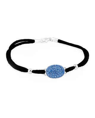 Браслет с подлинным кристаллом, лавандовой эмалью, черный шелк и серебро 925 пробы - Изображение 1 из 3