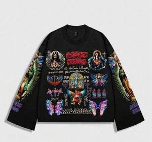 ROMWE Men Street Life Graphic Print Pullover Sweater Black Size M - Picture 1 of 5