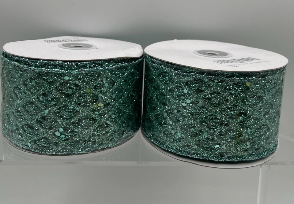 2x MAYREEL 2,5 pulgadas verde salvia brillo diamante malla cinta con cable Foto 1 de 4