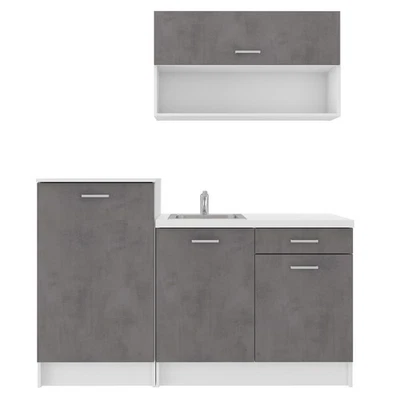 Single-Küche - Betonoptik - weiß - 160 cm breit - Bild 1 von 4