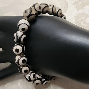 VINTAGE AGATE STRETCH BRACELET NATURAL STRIPED STONE BEADS EARTH TONES - Picture 1 of 7