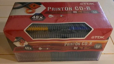 New TDK Printon CD-R Slim Case 50-Pack Rainbow Multicolor Cases 48X 80 Min 700MB - Image 1 of 4