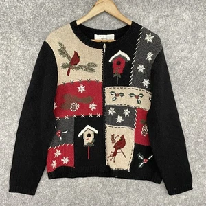 Vintage 90s Croft Barrow Womens Embroidered Holiday Sweater Size L Grannycore - Picture 1 of 8