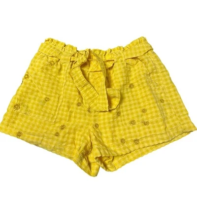 Time and Tru Women's Yellow Gingham Daisy Embroidered Paperbag Waist Shorts L - Image 1 of 4