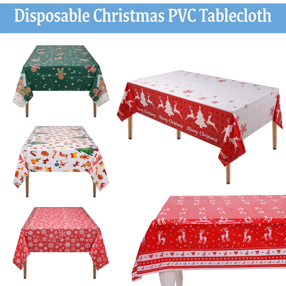 Christmas Tablecloth PVC Vinyl Cover Wipeable Waterproof Table Cloth Protector - Image 1 of 1