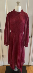 Whistles rosa weinrot Plissee Midikleid Größe 10 Boho hochgeschlossen Langarm - Bild 1 von 17