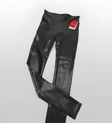 Spanx NWT Faux Leather Croc Shine Leggings Pants XS Brown Black Party Festival - Image 1 of 4