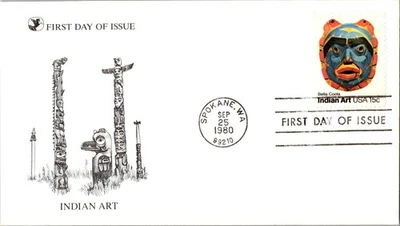 USPS Scott 1837 FDC Bella Coola Tribe Indian Art Readers Digest c1980 - Image 1 of 4