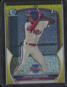 2023 Bowman Chrome Mega JUSTIN CRAWFORD 1st Prospect Yellow Refractor /75 CK1 - Picture 1 of 2