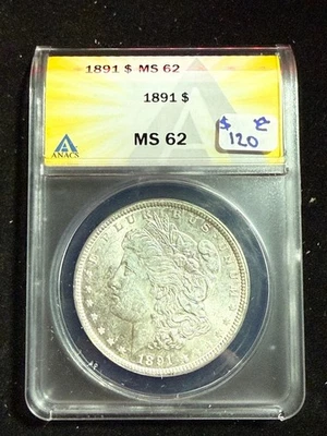 1891 MORGAN DOLLAR ANACS MS 62 - Image 1 of 4