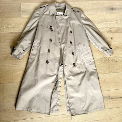 Gabardina larga vintage London color tostado niebla talla 42 con cremallera chaqueta forrada de piel sintética Foto 1 de 4