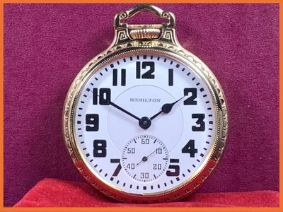 🇹🇰1934 HAMILTON 992E ELINVAR RAILROAD POCKET WATCH 21J Keeps Time X-CLEAN MS70 - Image 1 of 4