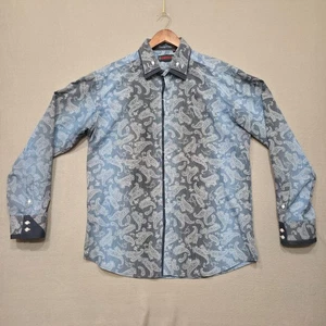 Albertini Herren blau Paisley Langarm Knopfleiste Hemd Größe 2XL - Bild 1 von 7