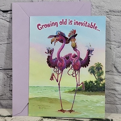 Tarjeta de cumpleaños Leanin Tree flamencos antropomórficos envejecer es inevitable Foto 1 de 4