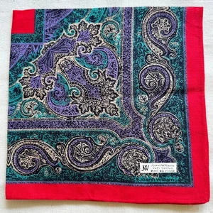 Vintage Handkerchief Cotton Baroque Damask Purple Green Black Pocket Square 17" - Picture 1 of 3