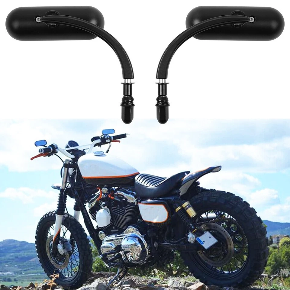 Овальные боковые зеркала заднего вида для мотоцикла черные для Harley Yamaha Scrambler SCR950 - Изображение 1 из 4