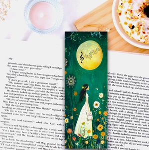 Whimsical Bookmark - Girl In Moonlit Garden, Unique Gift For Book Readers - Imagen 1 de 5