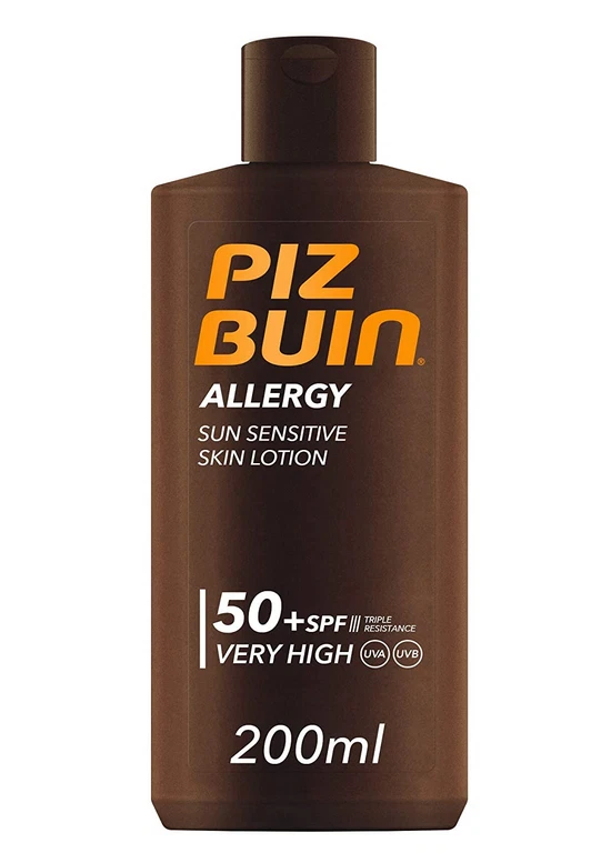 Loción para piel sensible al sol alergia Piz Buin FPS 50+, 200 ml. Foto 1 de 1