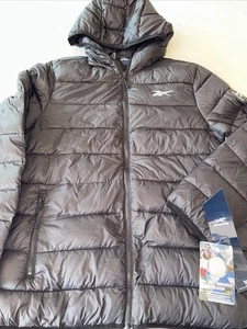 Reebok Mens L Black Quilted Warm Puffer Jacket Coat OMRB1215 Hooded Winter Logo - Picture 1 of 6