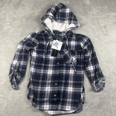 Jaqueta com capuz Polly & Esther feminina flanela Sherpa botão xadrez múltiplo XS nova - Imagem 1 de 4