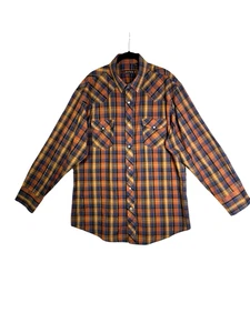 Vintage 90s Y2K Roper Pearl Snap Black Orange Gold Plaid Western Shirt Mens 2XL - Picture 1 of 8