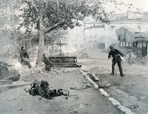 1895 Surprise in a Village by E. Boutigny – French Soldiers in Ambush Scene - Picture 1 of 4