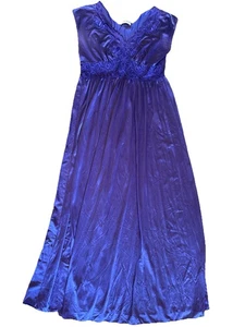 SHADOW LINE Vintage Maxi Nightgown, Size Small, Purple Lace Nylon Silky, USA - Picture 1 of 4