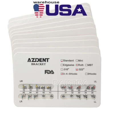 20 paquetes de soportes de ortodoncia dental estándar Roth .022 ganchos 3-4-5 AZDENT Foto 1 de 4