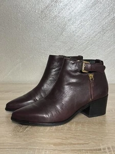 Geox Respira Women 38 US 7.5 Burgundy Leather Block Heel Ankle Boots - Picture 1 of 15