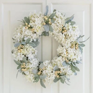 Cream Hydrangea Wreath For Front Door Outside Front Door Wedding Decorations Wit - Picture 1 of 9