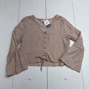 Roxy My Girl Tie Front Long Sleeve Orange Stripe Blouse Women’s Size Large - Picture 1 of 6