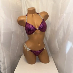 NPC competition Bikini posing suit Purple hologram 34 B Cup Small Bottoms - Picture 1 of 5