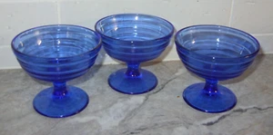 Hazel Atlas 3 Moderntone Cobalt Blue Depression Glass Champagne Sherbet Glasses - Picture 1 of 6