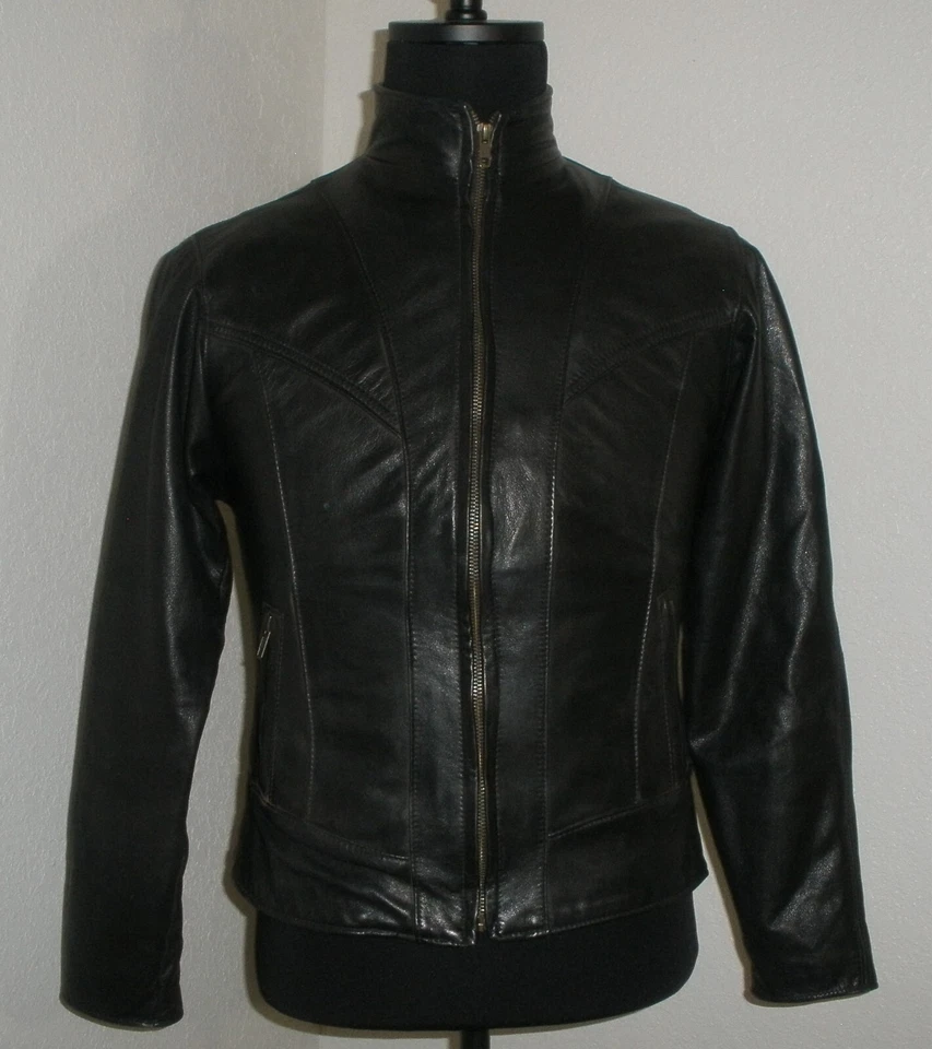 Chaqueta de motociclista negra con cremallera flexible para mujer 10 WALTER DYER IS LEATHER HECHA EN EE. UU. Foto 1 de 4